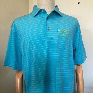 Peter Millar Men’s L Summer Comfort Polo Shirt – Blue Striped Chest Embroidery